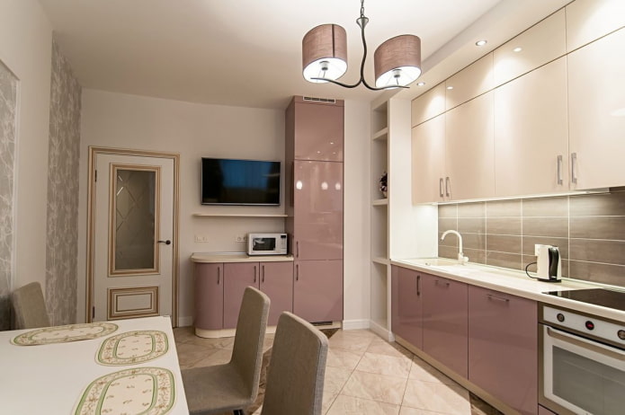 Intérieur de cuisine dans les tons beige et rose
