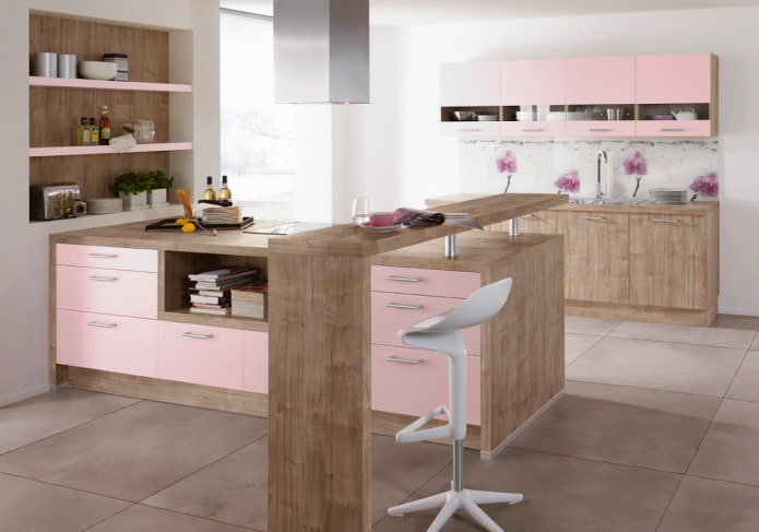 Intérieur de cuisine dans les tons beige et rose