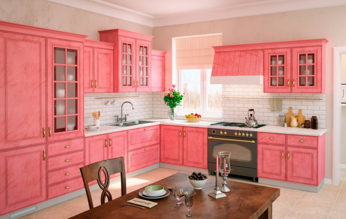 Intérieur de cuisine rose de style provençal