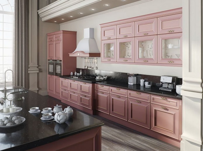 Intérieur de cuisine rose de style classique