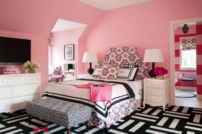 Intérieur de chambre noir et rose