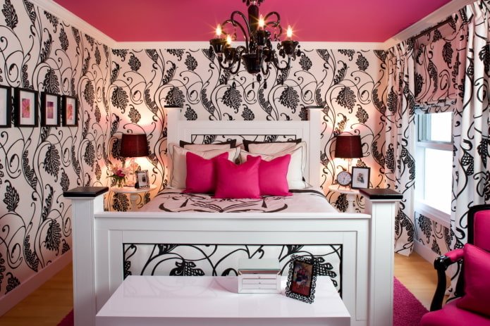 Intérieur de chambre noir et rose