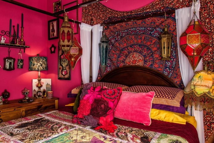 chambre rose de style bohème