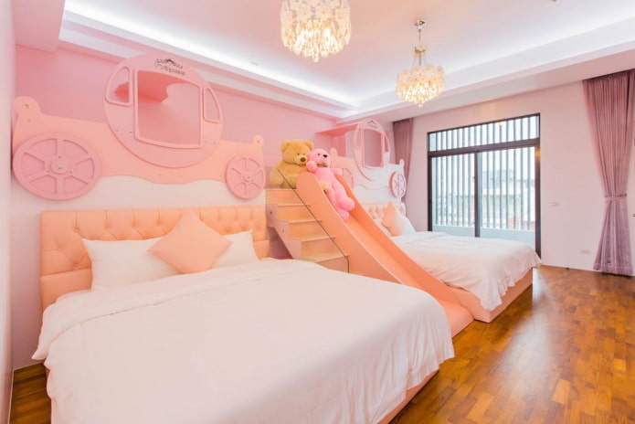 Éclairage intérieur de la chambre dans les tons roses