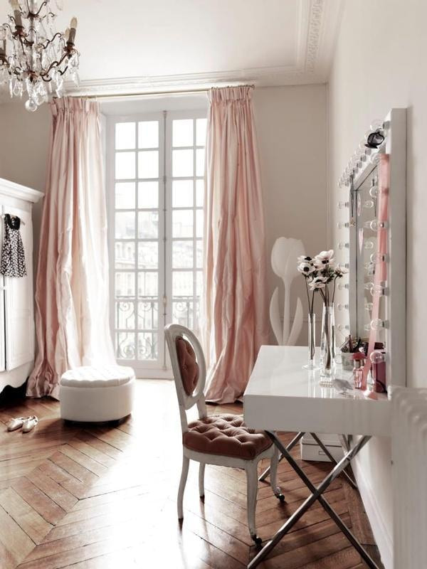 rideaux rose poudré