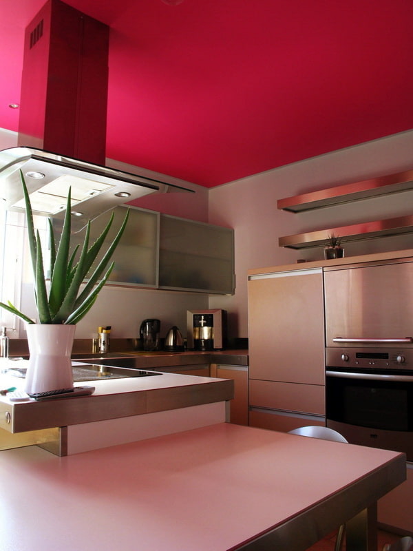 Revêtement de plafond rose dans la cuisine