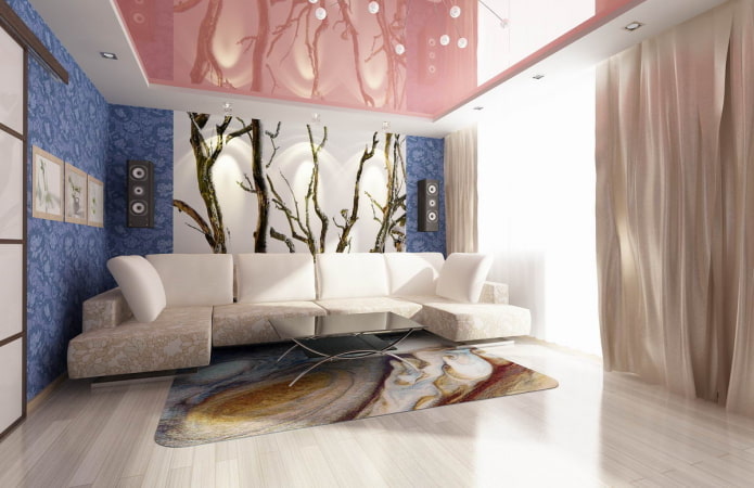 Plafond tendu rose à l'intérieur