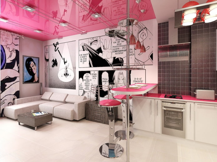 plafond tendu rose dans le intérieur