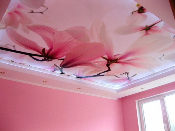 Structure de plafond rose avec impression photo