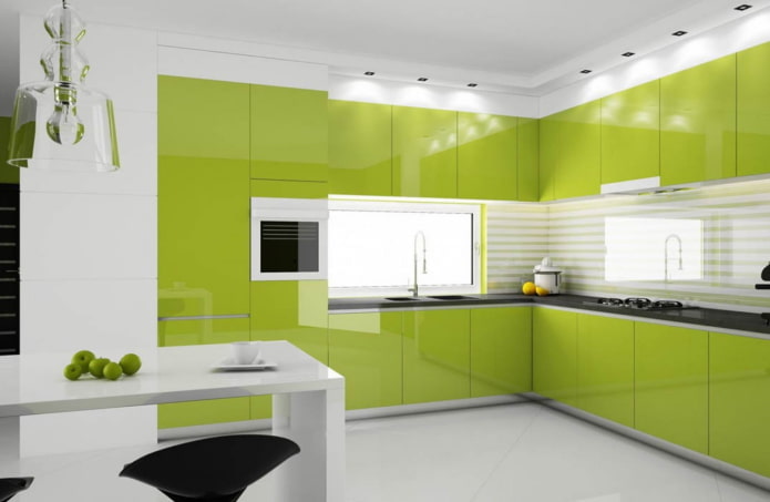 intérieur de cuisine dans les tons blancs et vert clair