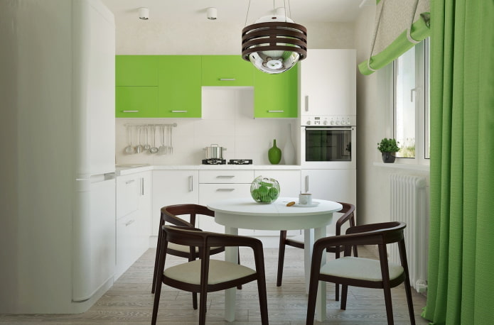 Éclairage et décoration d'une cuisine aux tons verts