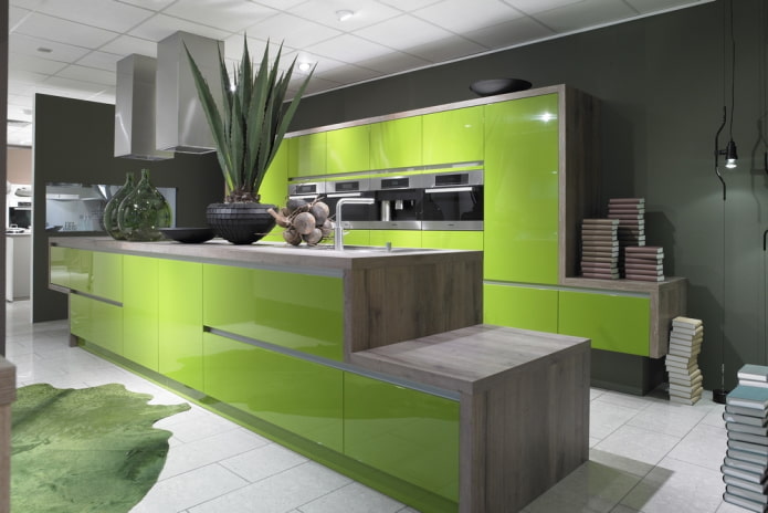 Intérieur de cuisine vert salade dans un style high-tech