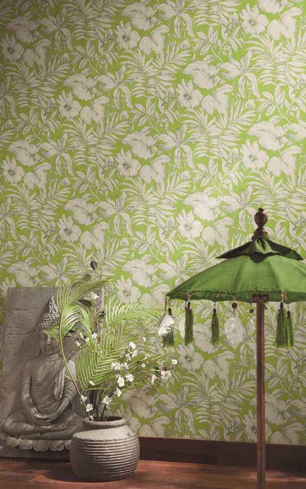 Papier peint vert clair à imprimé floral