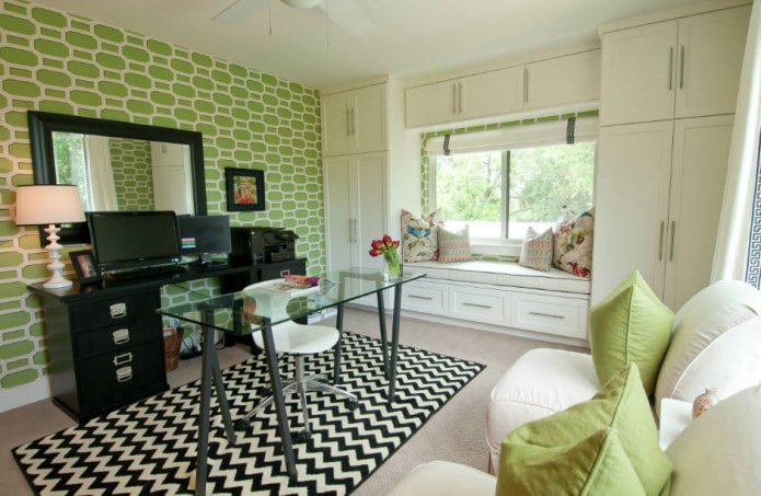Combinaison de vert clair et de blanc pour l'intérieur