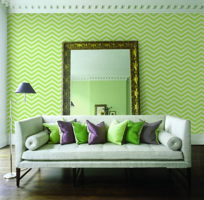 Papier peint vert clair à motif géométrique