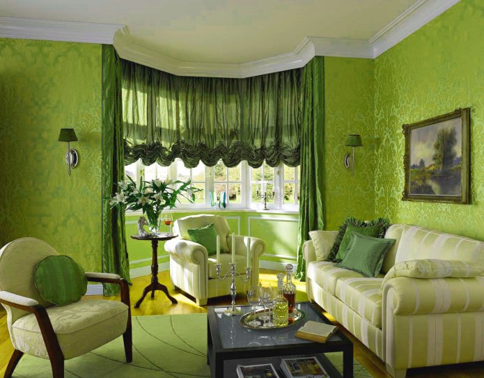 papier peint vert salade dans un intérieur classique