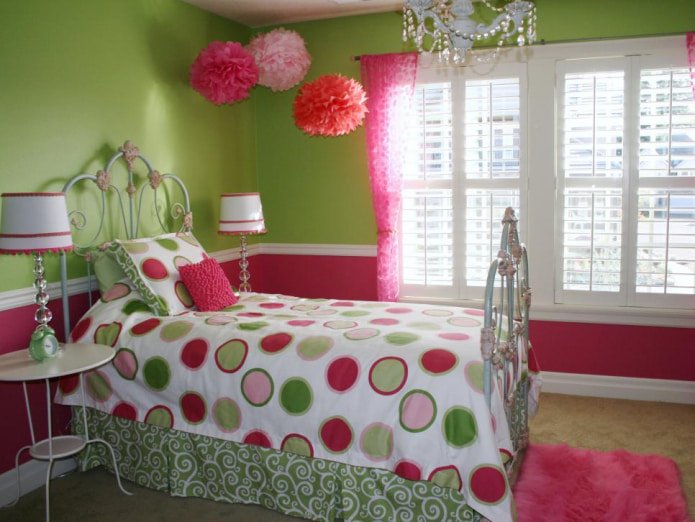 intérieur vert clair et rose
