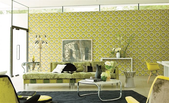 Papier peint vert salade dans le salon