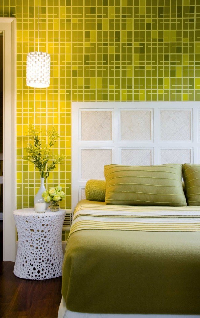 Papier peint vert clair et jaune