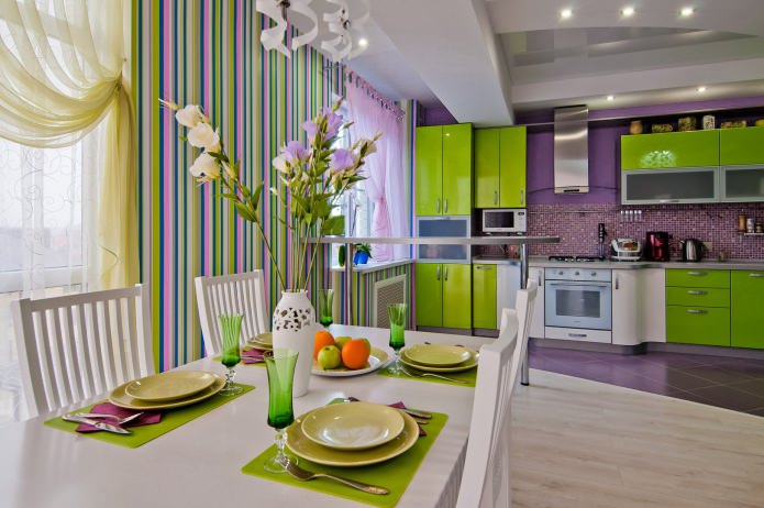 Cuisine lilas et vert clair