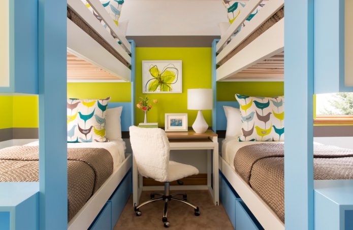 Intérieur de chambre d'enfant vert clair et bleu