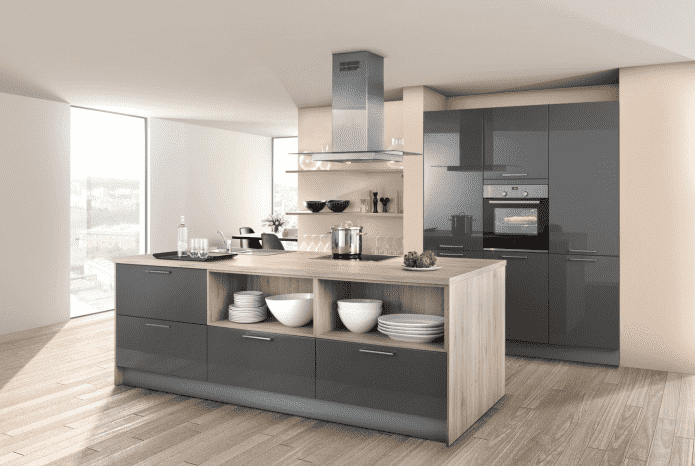 Intérieur de cuisine dans les tons gris et beige