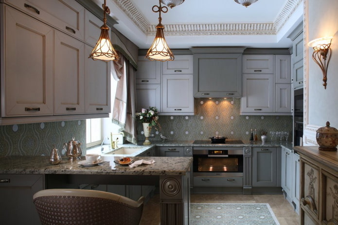 Intérieur de cuisine aux tons gris-beige