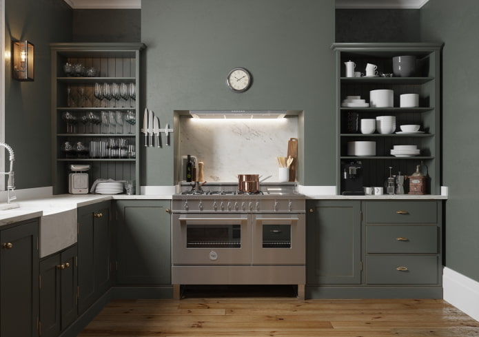 Intérieur de cuisine aux tons gris foncé