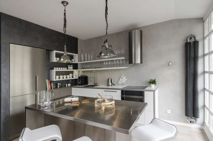 Décoration intérieure de cuisine dans les tons gris