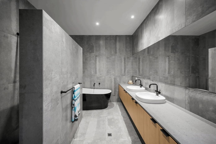 Intérieur de salle de bain gris de style minimaliste