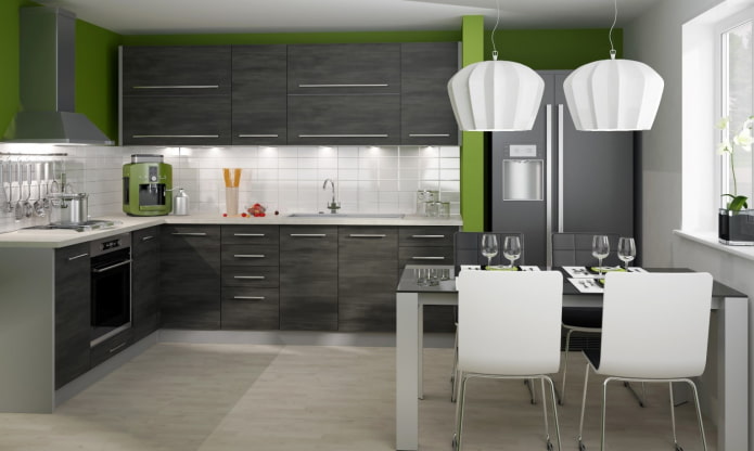 Cuisine dans les tons gris-blanc-vert