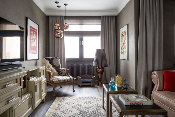 Murs gris dans le salon