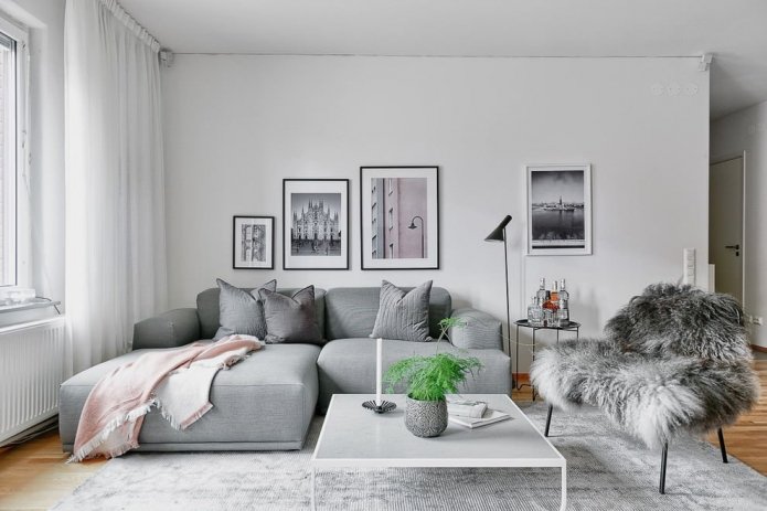 Décoration intérieure dans les tons gris et blancs