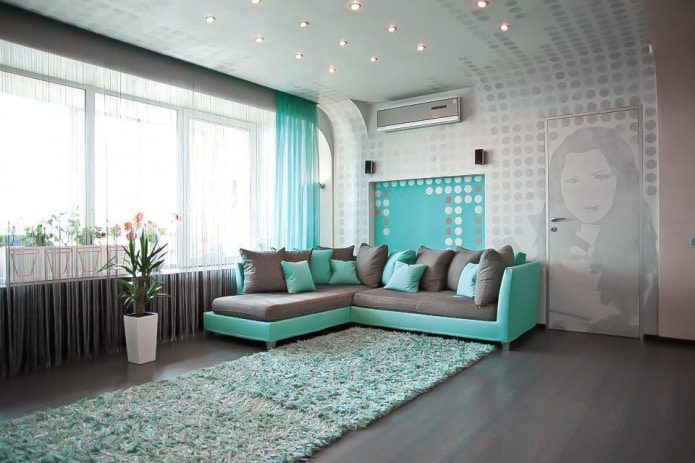canapé gris-turquoise