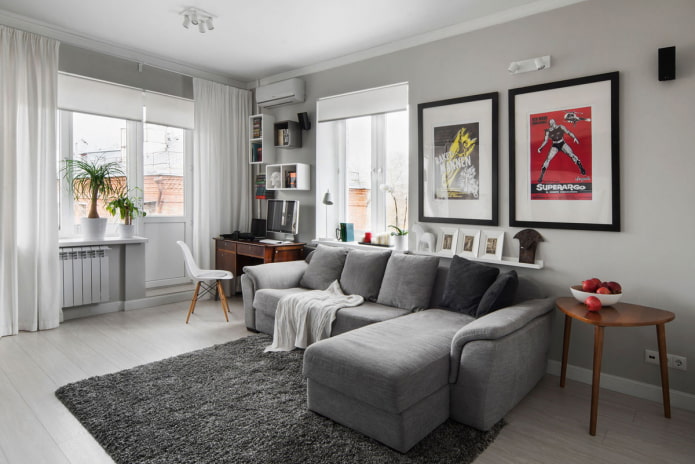 Intérieur du salon dans les tons gris
