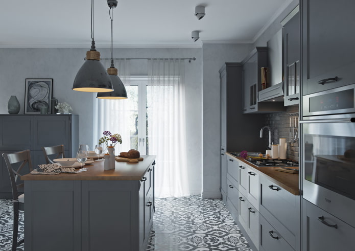 Intérieur de cuisine dans les tons gris
