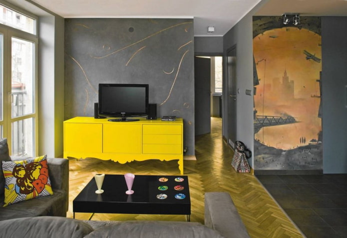 meubles d'intérieur dans les tons gris