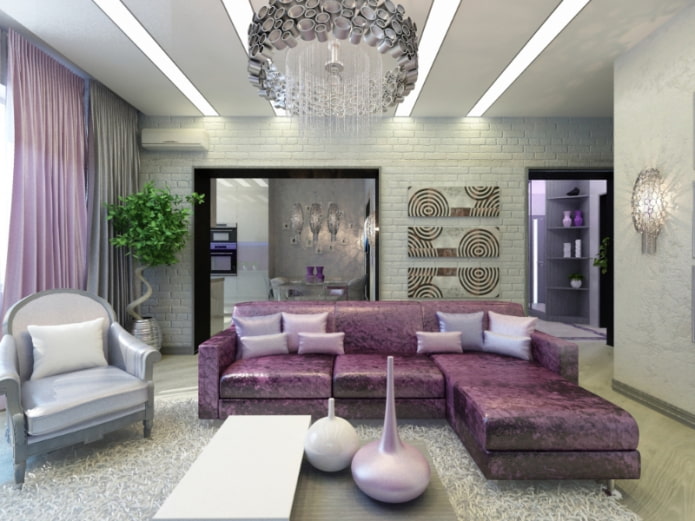 Décoration intérieure dans les tons gris-violet