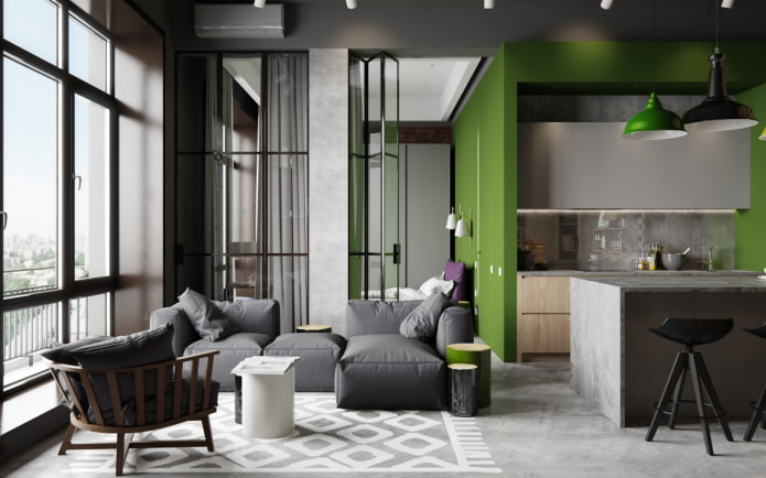 décoration intérieure dans les tons gris-vert