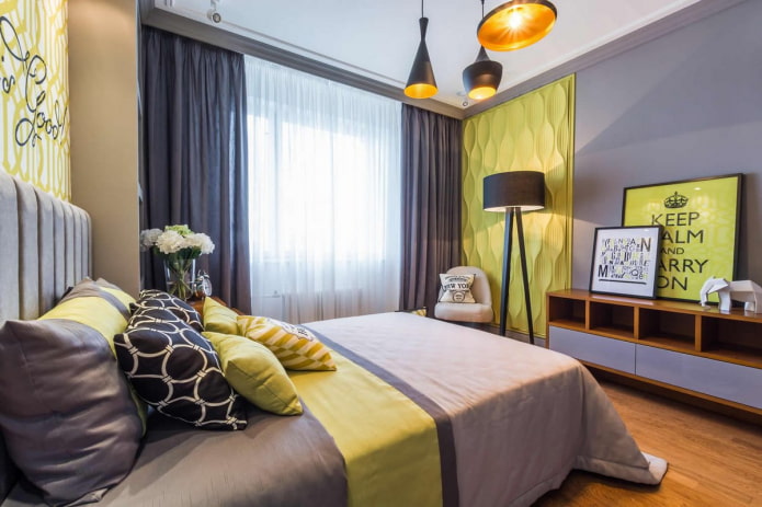 Décoration intérieure dans les tons gris et jaune