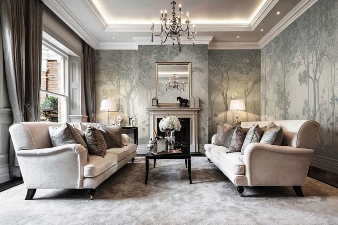 Décoration intérieure dans les tons gris et beige