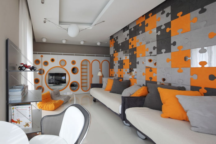 décoration intérieure dans les tons gris-orange