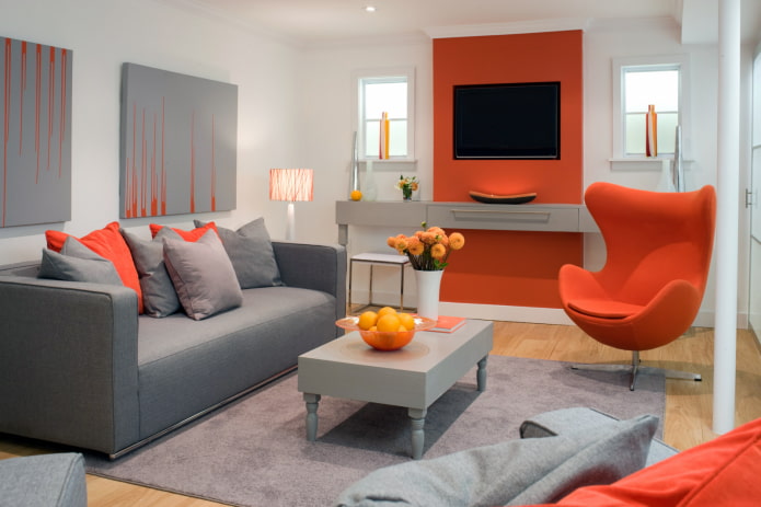décoration intérieure dans les tons gris-orange