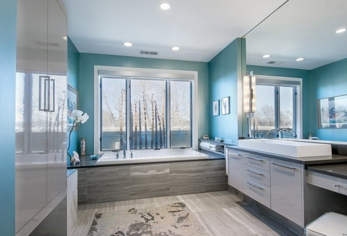 décoration intérieure dans les tons gris et turquoise