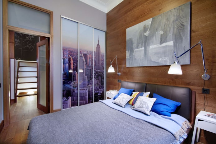 Armoire avec une façade avec impression photo dans la chambre