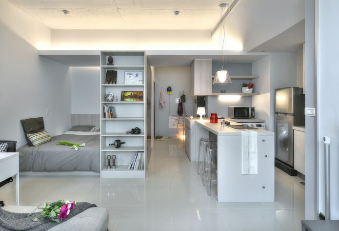 armoire comme cloison à l'intérieur de la cuisine-chambre
