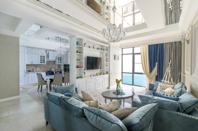 meuble avec un téléviseur comme cloison à l'intérieur