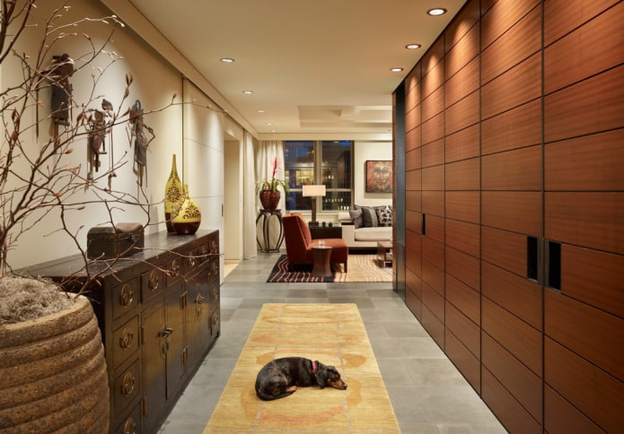 Armoire marron en forme de cloison à l'intérieur