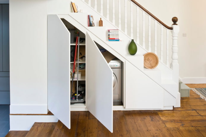 armoire pour les articles ménagers sous l'escalier à l'intérieur