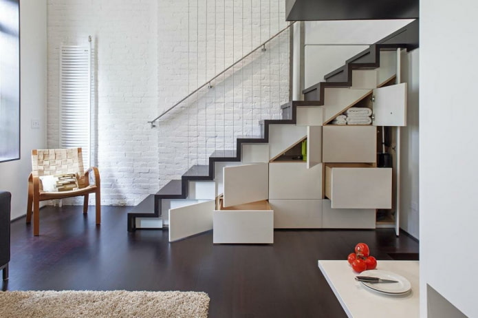 Armoire à tiroirs sous la cage d'escalier